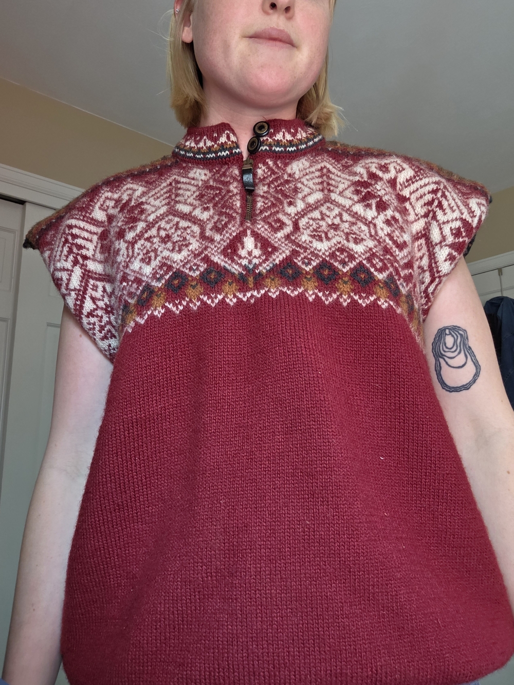 Dale of Norway Red Fair Isle Cowl-Neck Sweater
